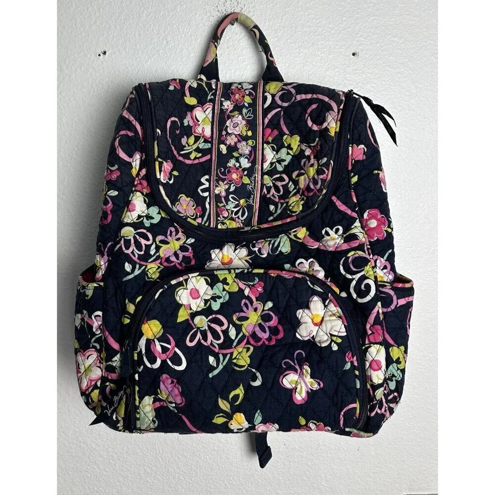 Vera Bradley Navy Blue and Multicolored Floral Quilted Stitch Backpack